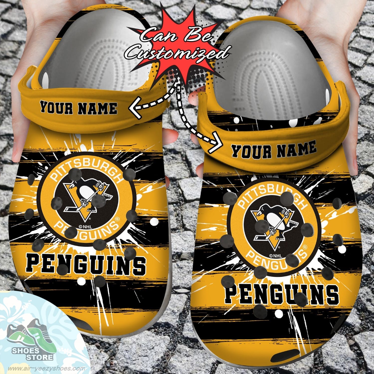 Personalized Pittsburgh Penguins Spoon Graphics Watercolour Clog Shoes Hockey Crocs Shoes