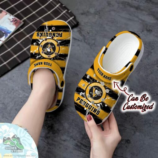 Personalized Pittsburgh Penguins Spoon Graphics Watercolour Clog Shoes, Hockey Crocs Shoes