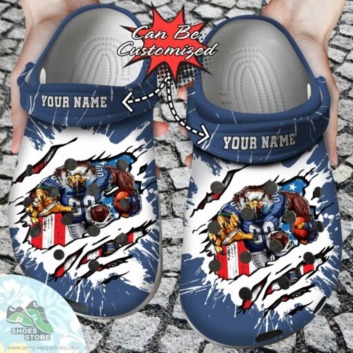 Personalized Seattle Seahawks Mascot Ripped Flag Clog Shoes, Football Crocs Shoes