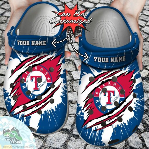 Personalized Texas Rangers Ripped Claw Clog Shoes, Baseball Crocs  Shoes