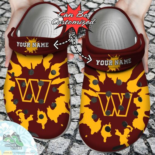 Personalized Washington Commanders Color Splash Clog Shoes, Football Crocs Shoes