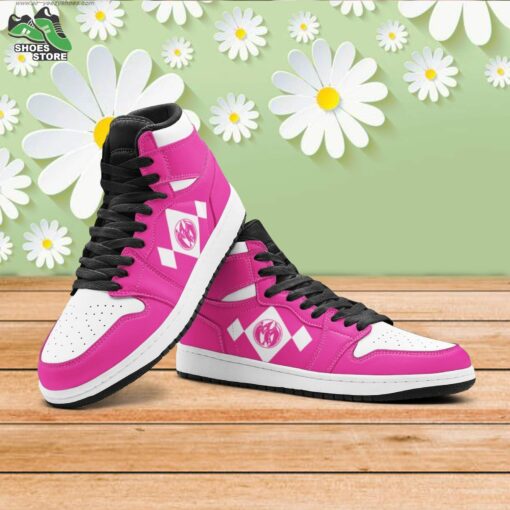 Power Rangers Pink Mid 1 Basketball Shoes, Gift for Anime Fan