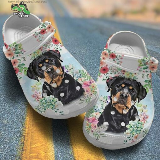 Rottweiler Puppy Flowers Mom Crocs Shoes