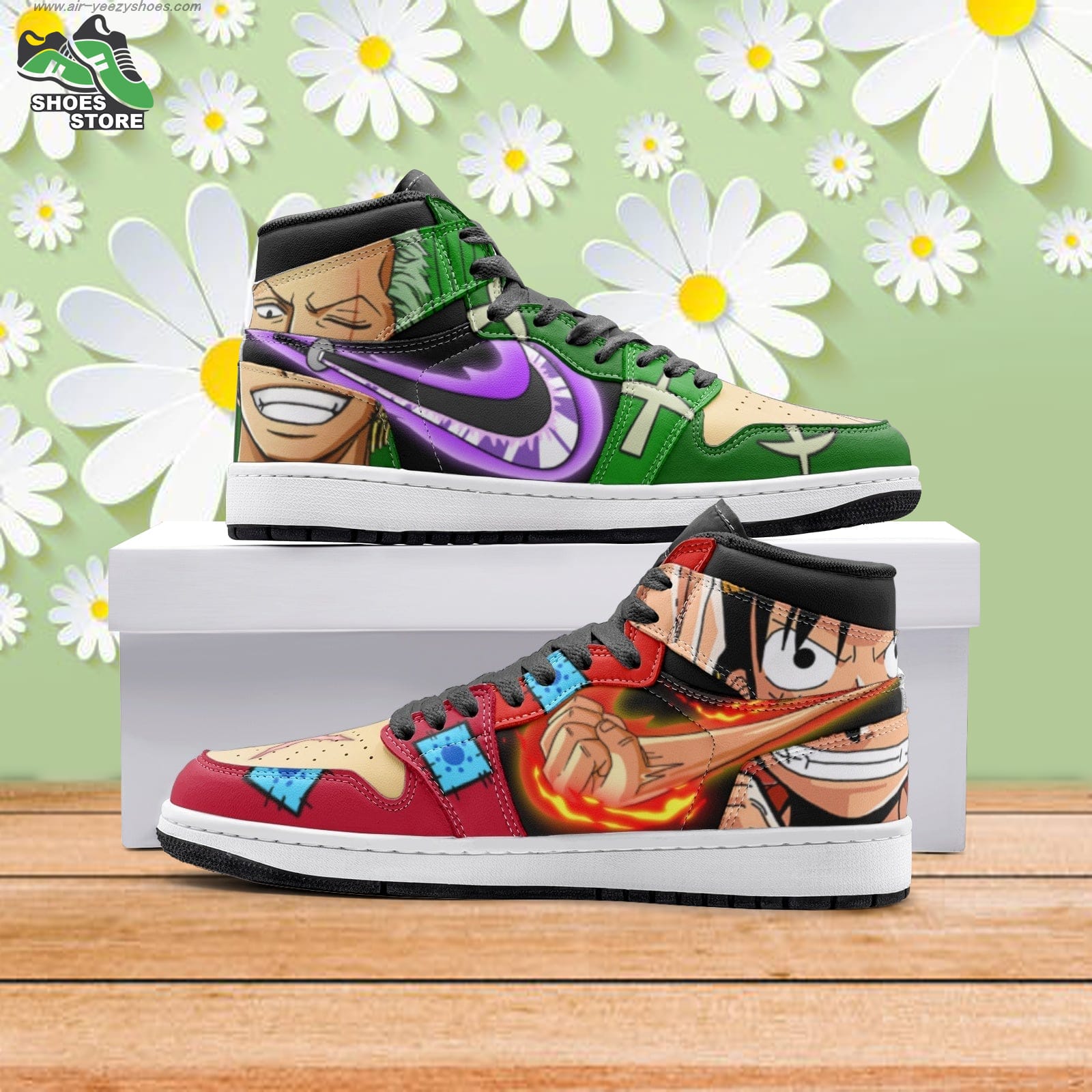 Zoro and Luffy One Piece Mid  Basketball Shoes Gift for Anime Fan