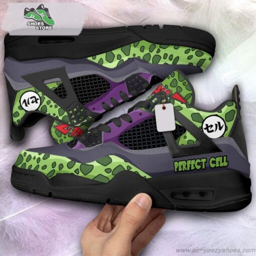 Perfect Cell Jordan 4 Sneakers, Gift Shoes for Anime Fan
