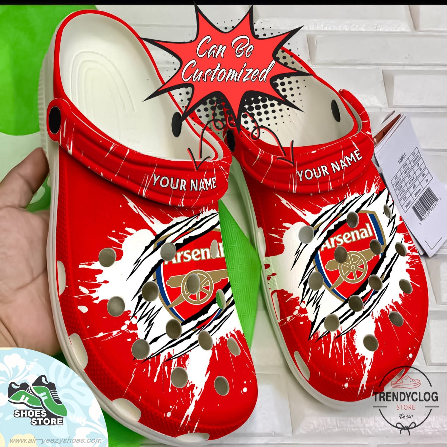 Personalized Arsenal Ripped Claw Clogs Soccer Crocs Shoes