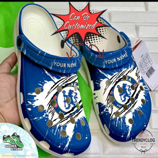 Personalized Chelsea Ripped Claw Clogs, Soccer Crocs Shoes