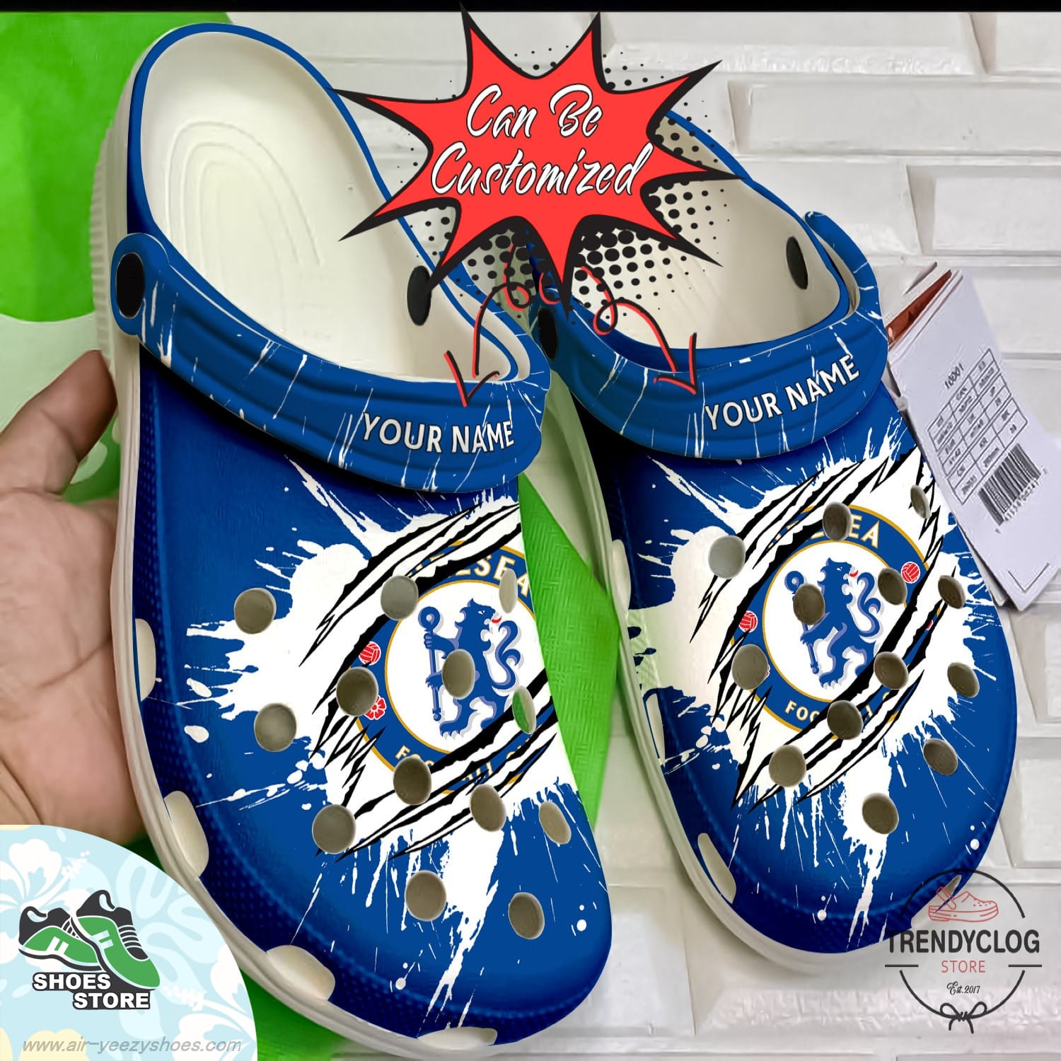 Personalized Chelsea Ripped Claw Clogs Soccer Crocs Shoes