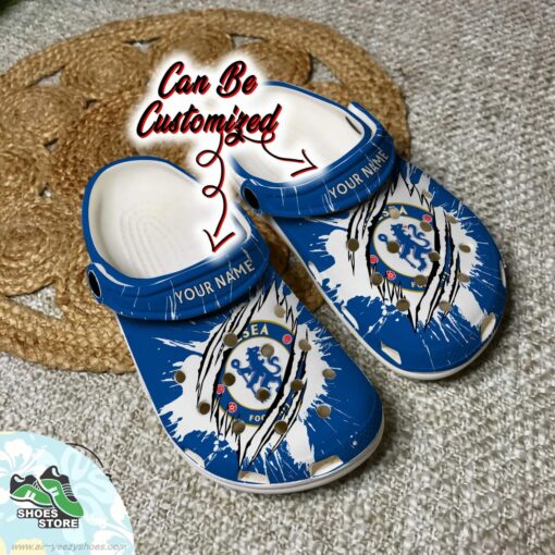 Personalized Chelsea Ripped Claw Clogs, Soccer Crocs Shoes