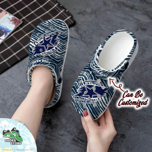 Personalized Dallas Cowboys Ripped Zebra Print Paint Clog, Football Crocs Shoes