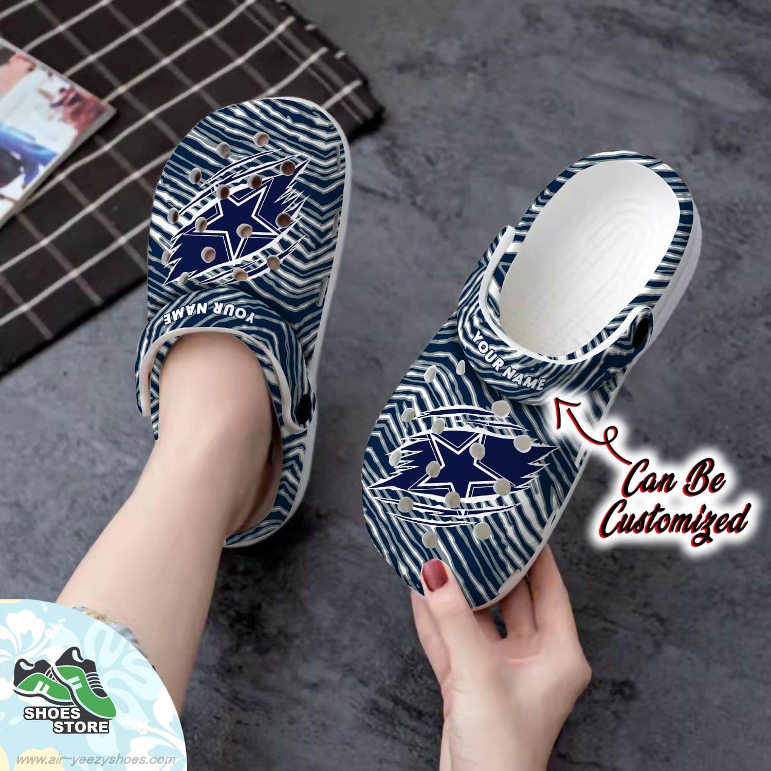 Personalized Dallas Cowboys Ripped Zebra Print Paint Clog Football Crocs Shoes