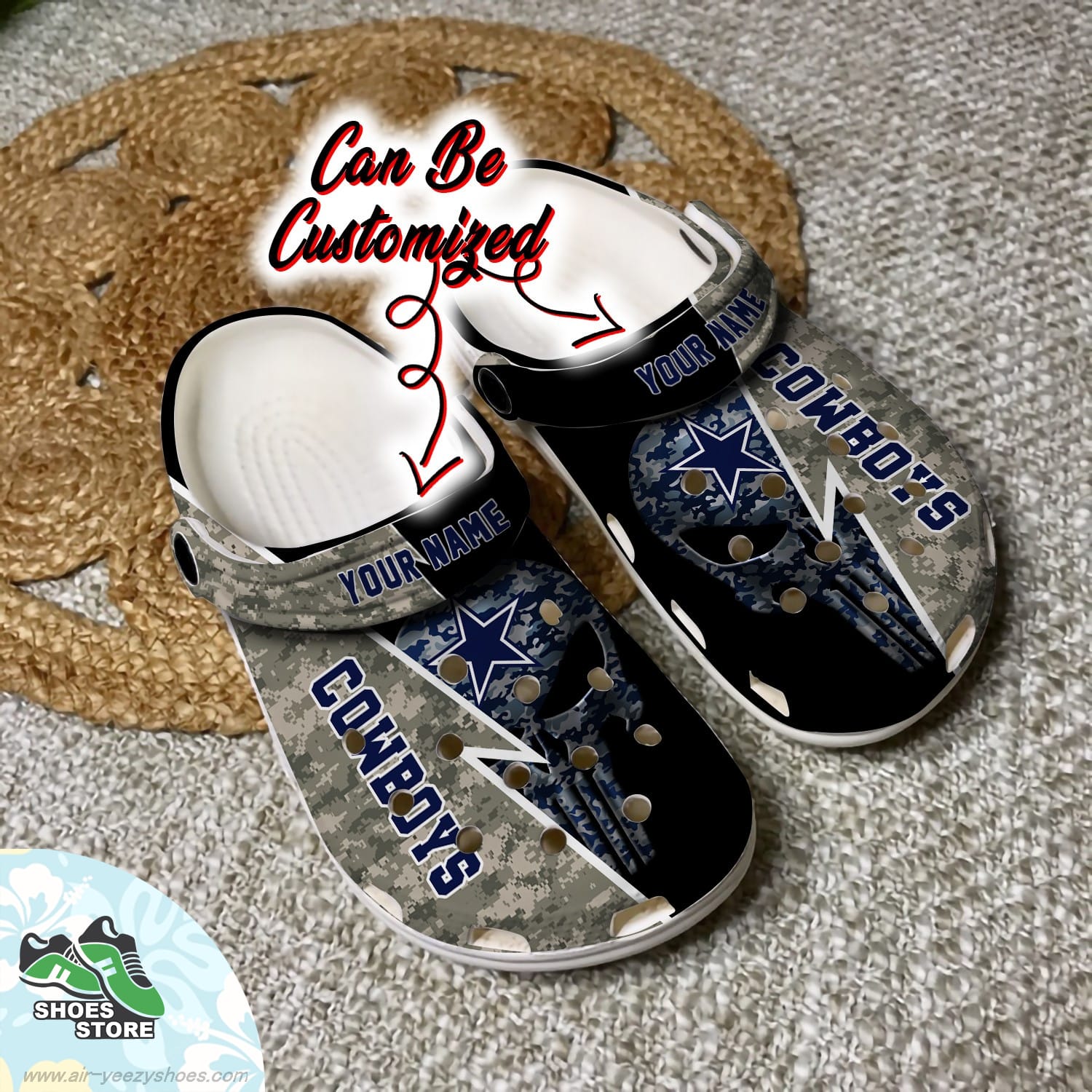Personalized Dallas Cowboys Skull Camo Blue Clog Football Crocs Shoes
