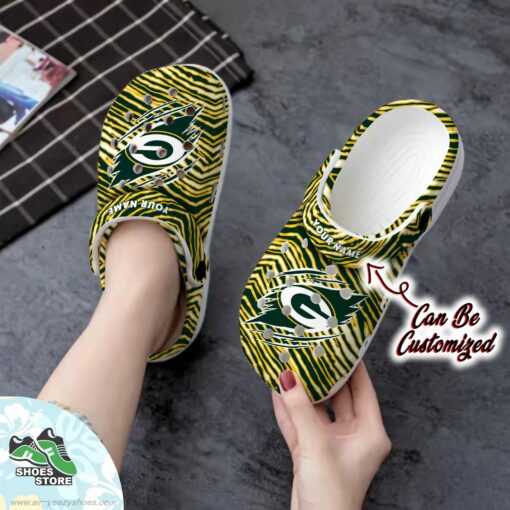 Personalized Green Bay Packers Ripped Zebra Print Paint Clog, Football Crocs Shoes