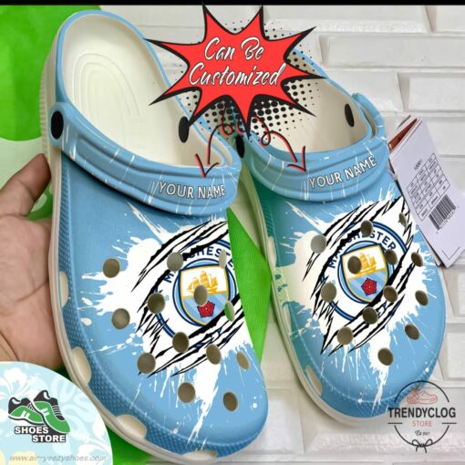 Personalized Man City Ripped Claw Clogs, Soccer Crocs Shoes