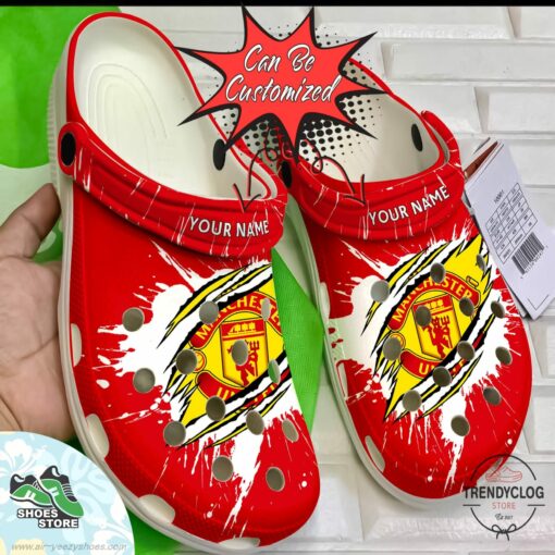 Personalized Manchester United Ripped Claw Clogs, Soccer Crocs Shoes