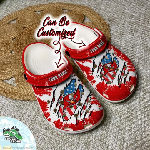 Personalized Tampa Bay Buccaneers American Flag Clog, Football Crocs Shoes