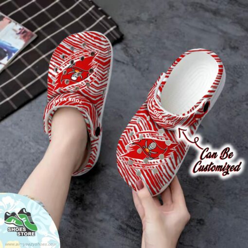 Personalized Tampa Bay Buccaneers Ripped Zebra Print Paint Clog, Football Crocs Shoes