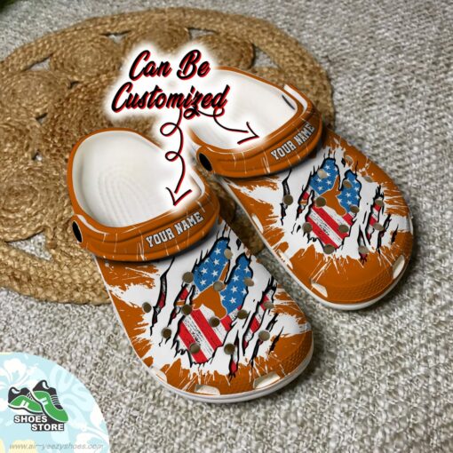 Personalized Texas Longhorns American Flag Clog, Football Crocs Shoes