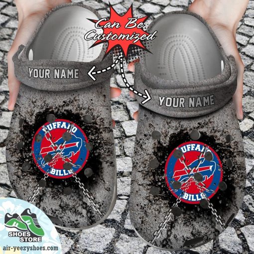 Buffalo Bills Personalized Chain Breaking Wall Clog Shoes, Football Crocs
