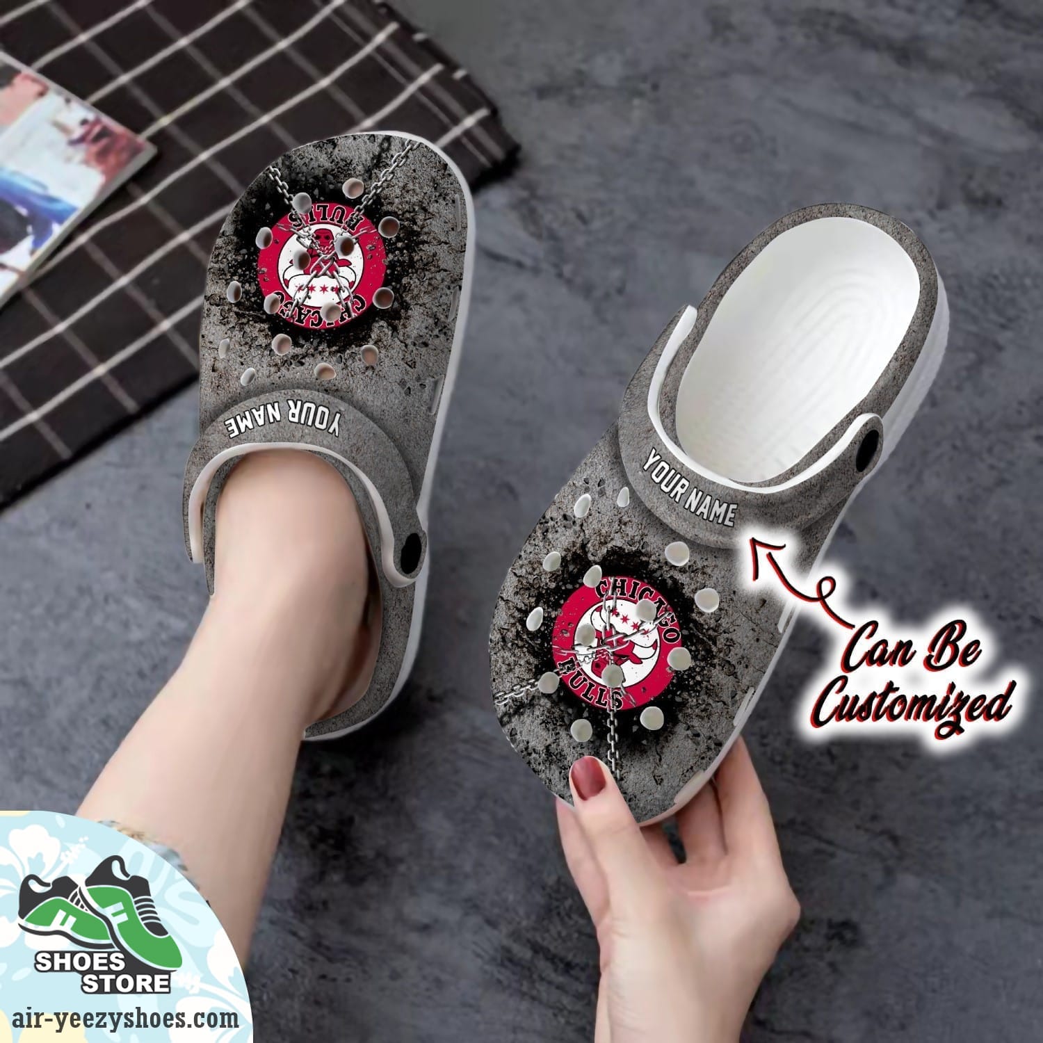 Chicago Bulls Personalized Chain Breaking Wall Clog Shoes, Basketball Crocs