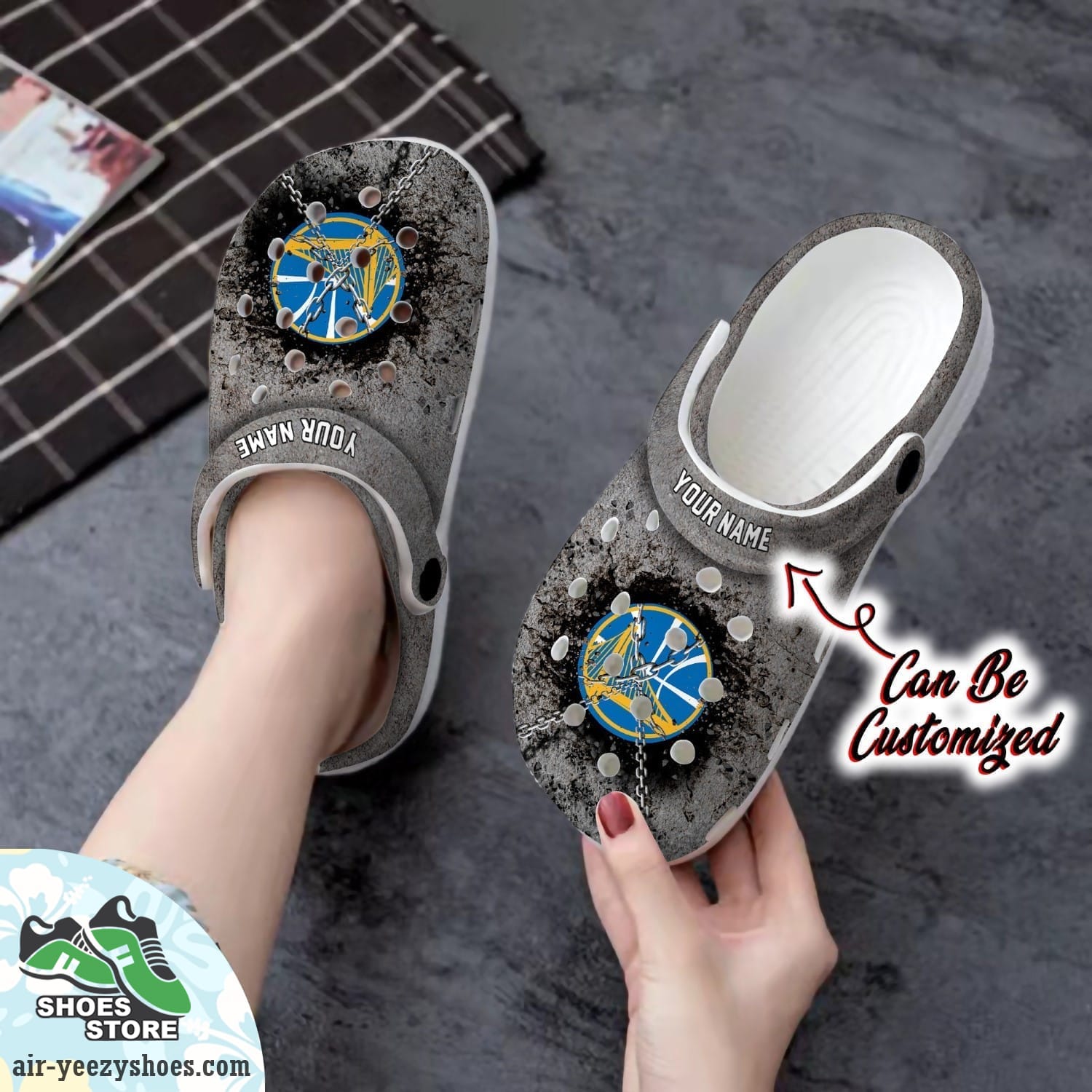 Golden State Warriors Personalized Chain Breaking Wall Clog Shoes, Basketball Crocs