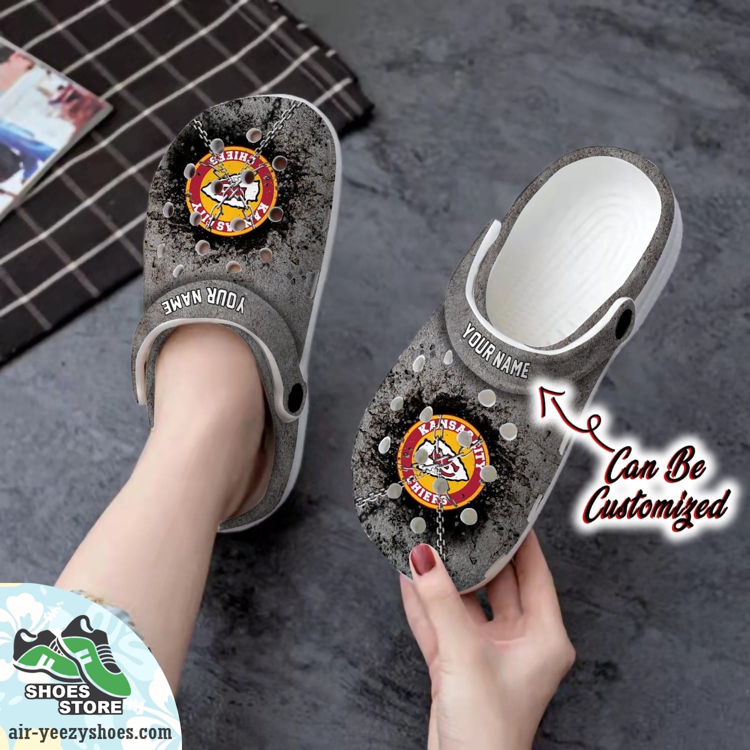 Kansas City Chiefs Personalized Chain Breaking Wall Clog Shoes, Football Crocs
