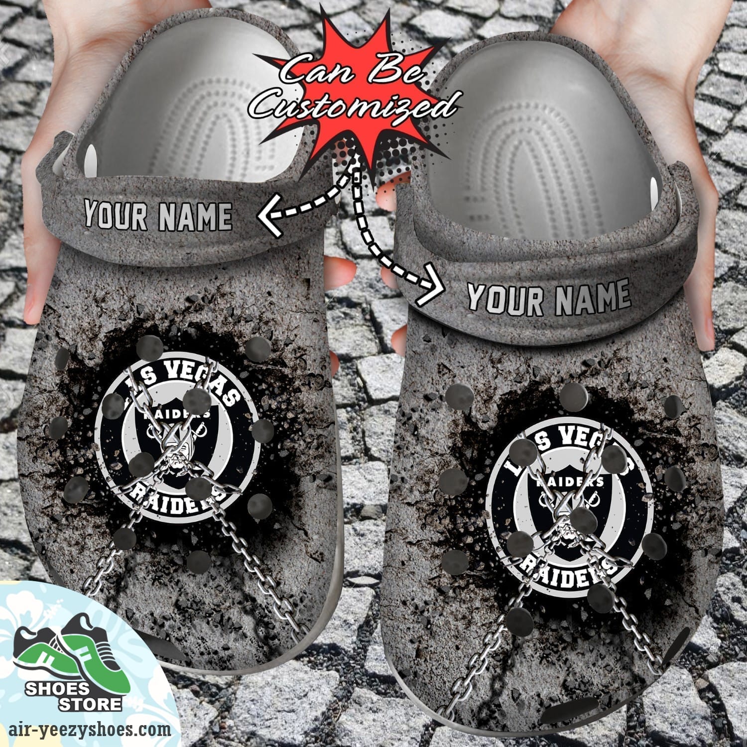 Las Vegas Raiders Personalized Chain Breaking Wall Clog Shoes, Football Crocs