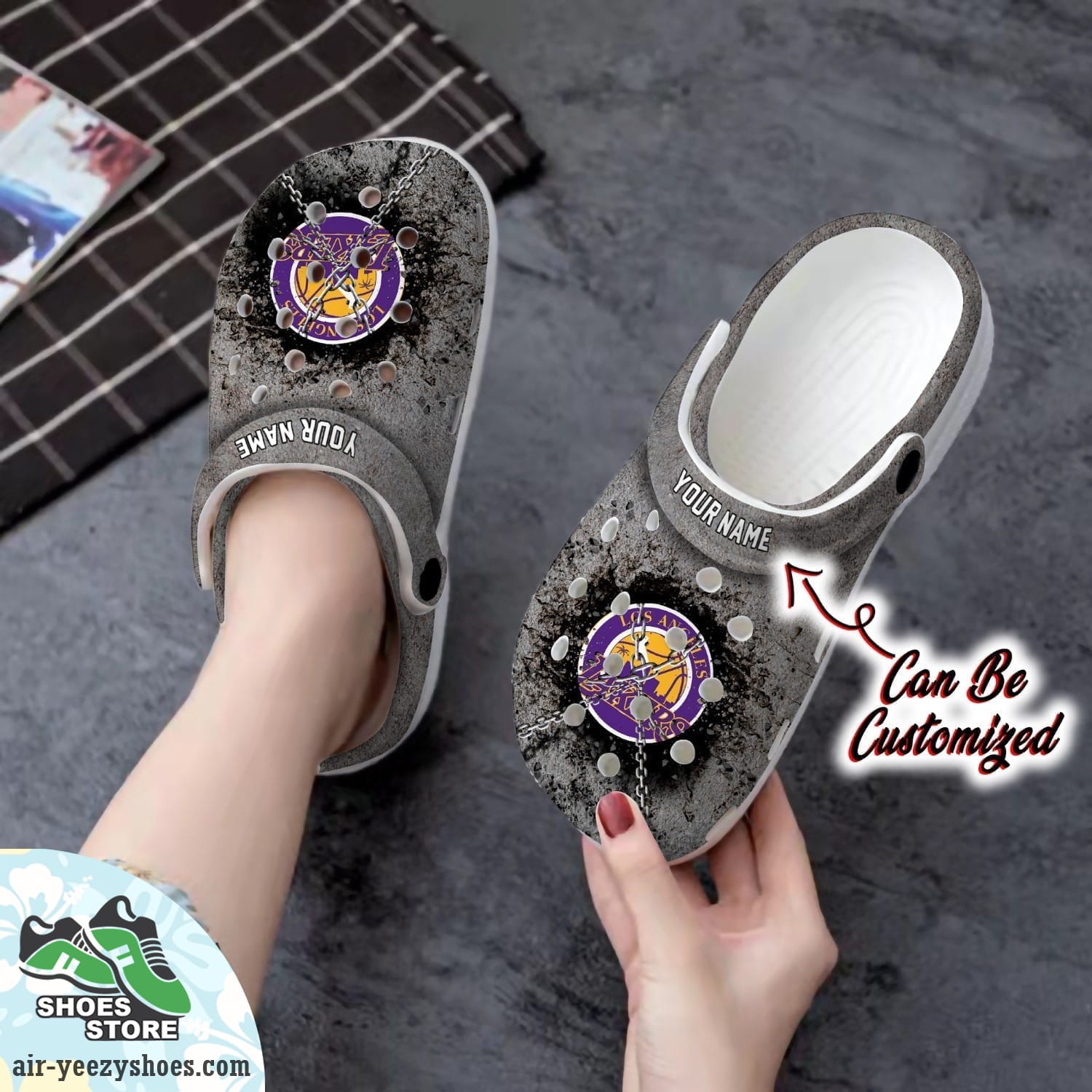 Los Angeles Lakers Personalized Chain Breaking Wall Clog Shoes, Basketball Crocs