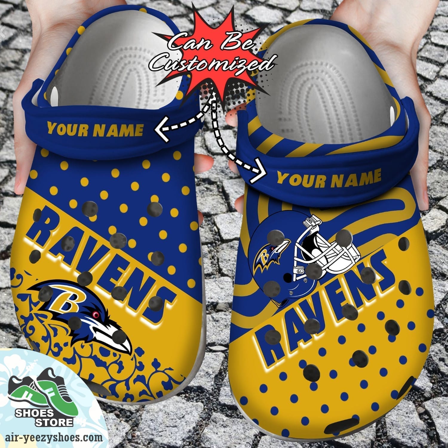Personalized Baltimore Ravens Polka Dots Colors Clog Shoes, Football Crocs