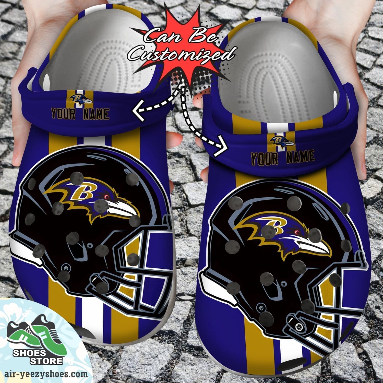 Personalized Baltimore Ravens Team Helmets Clog Shoes, Football Crocs
