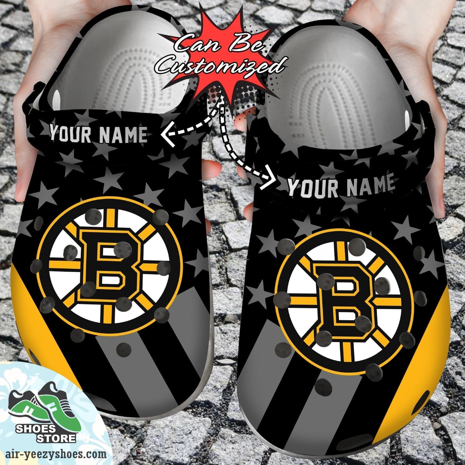 Personalized Boston Bruins Star Flag Clog Shoes, Hockey Crocs