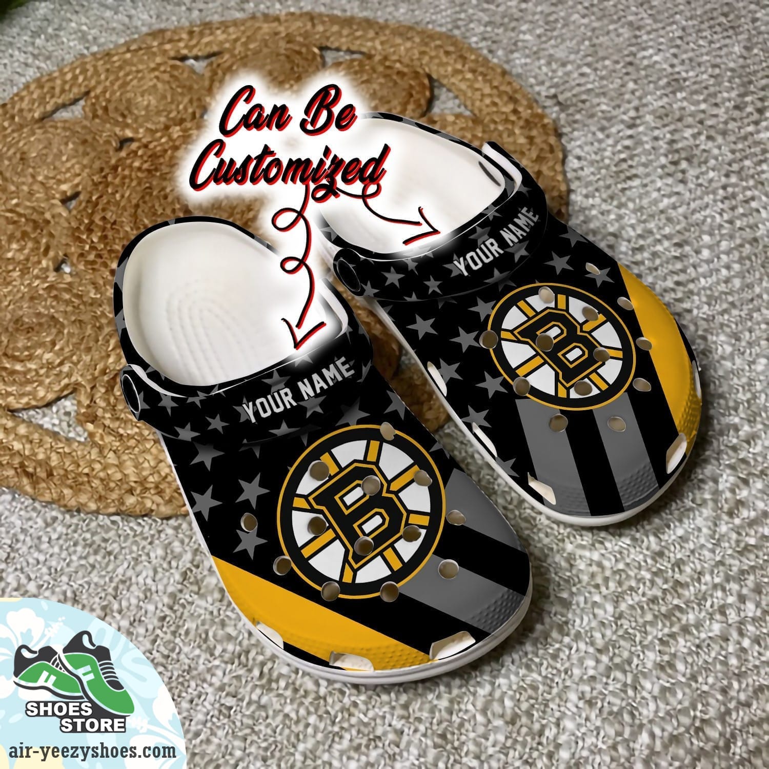 Personalized Boston Bruins Star Flag Clog Shoes, Hockey Crocs