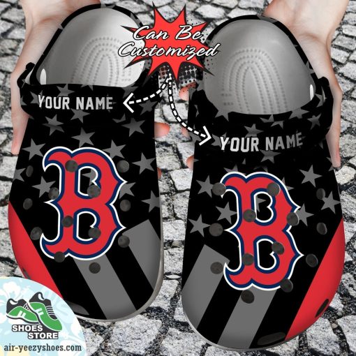 Personalized Boston Red Sox Star Flag Clog Shoes, Baseball Crocs