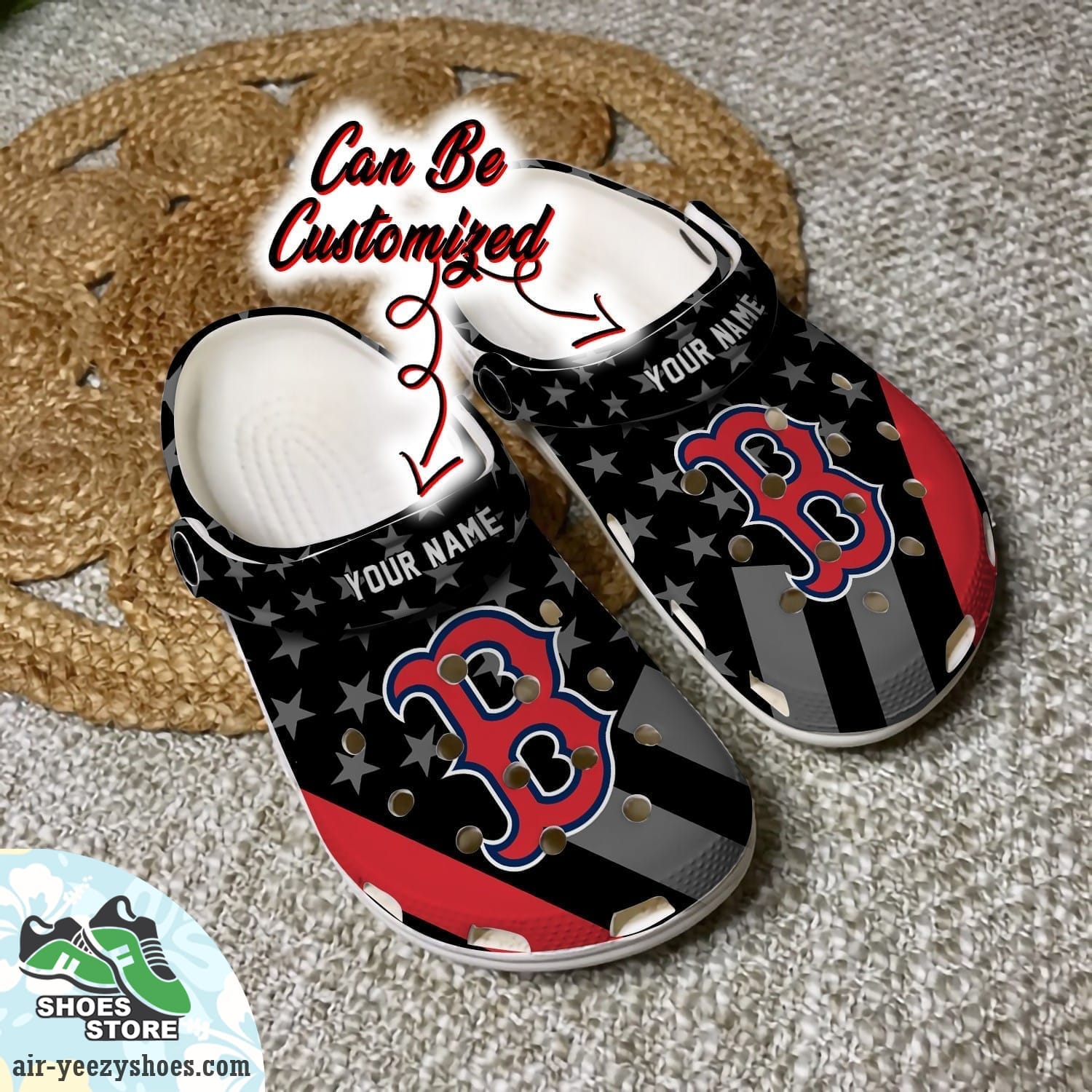 Personalized Boston Red Sox Star Flag Clog Shoes, Baseball Crocs