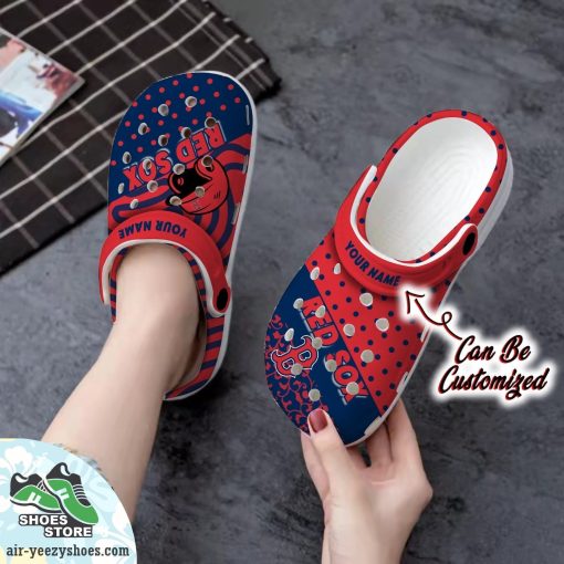 Personalized Boston Red Sox Team Polka Dots Colors Clog Shoes, Baseball Crocs