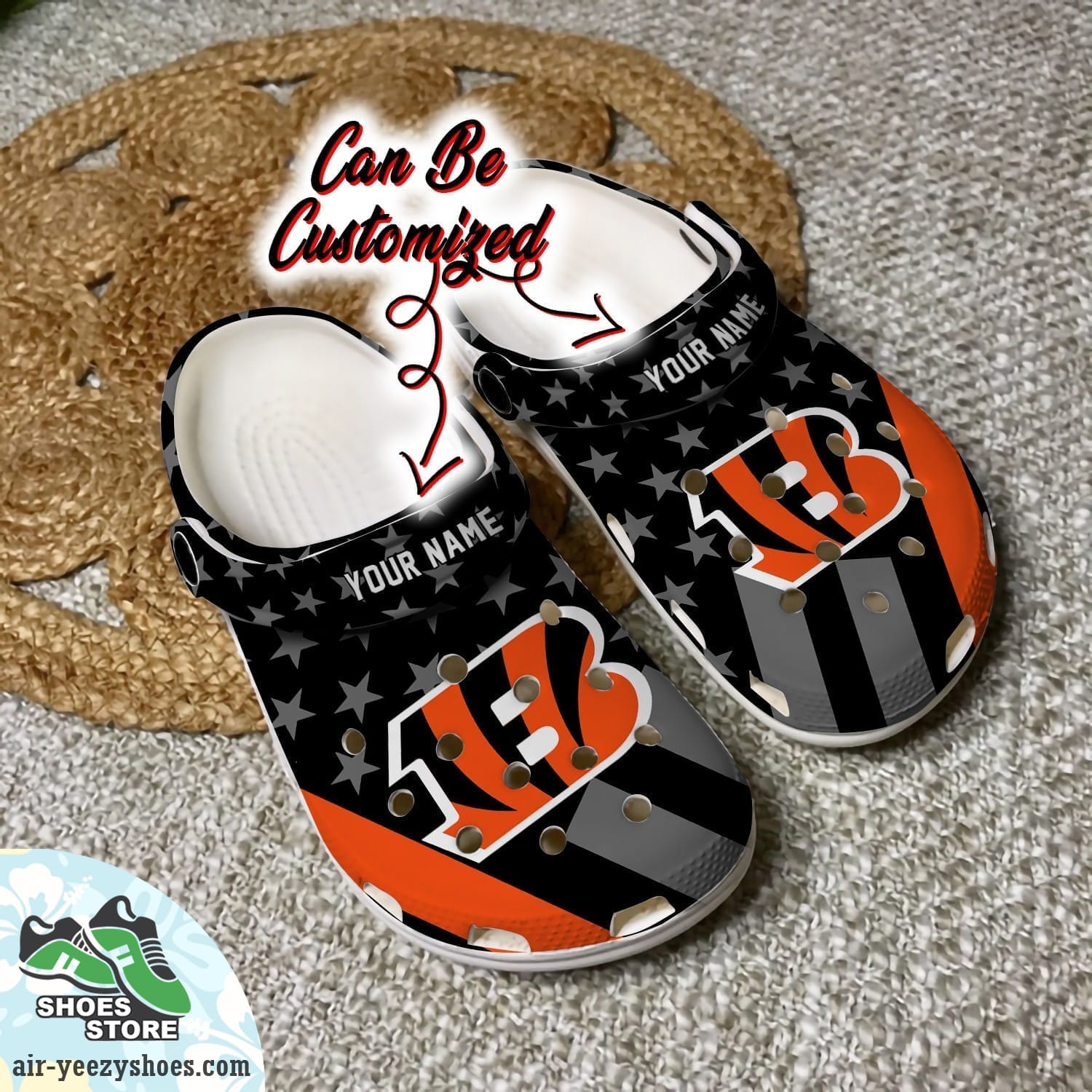 Personalized Cincinnati Bengals Star Flag Clog Shoes, Football Crocs