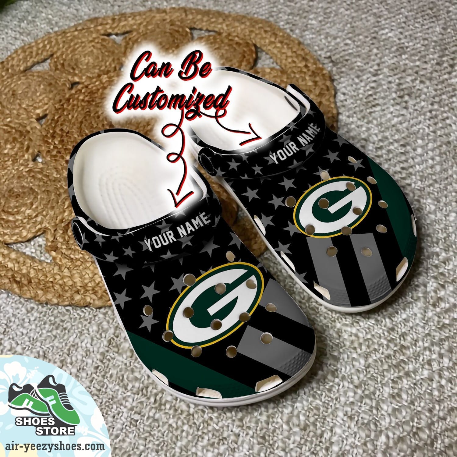 Personalized Green Bay Packers Star Flag Clog Shoes, Football Crocs