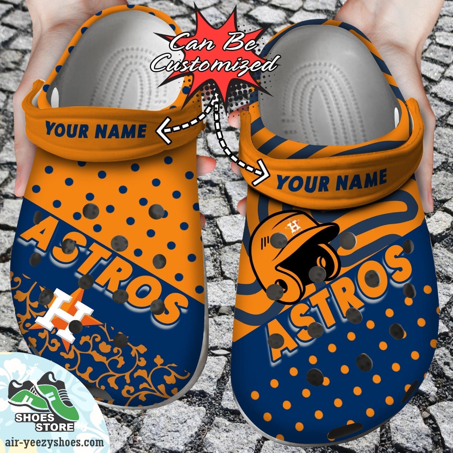 Personalized Houston Astros Team Polka Dots Colors Clog Shoes, Baseball Crocs