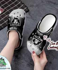 Personalized Las Vegas Raiders Half Tone Drip Flannel Clog Shoes, Football Crocs