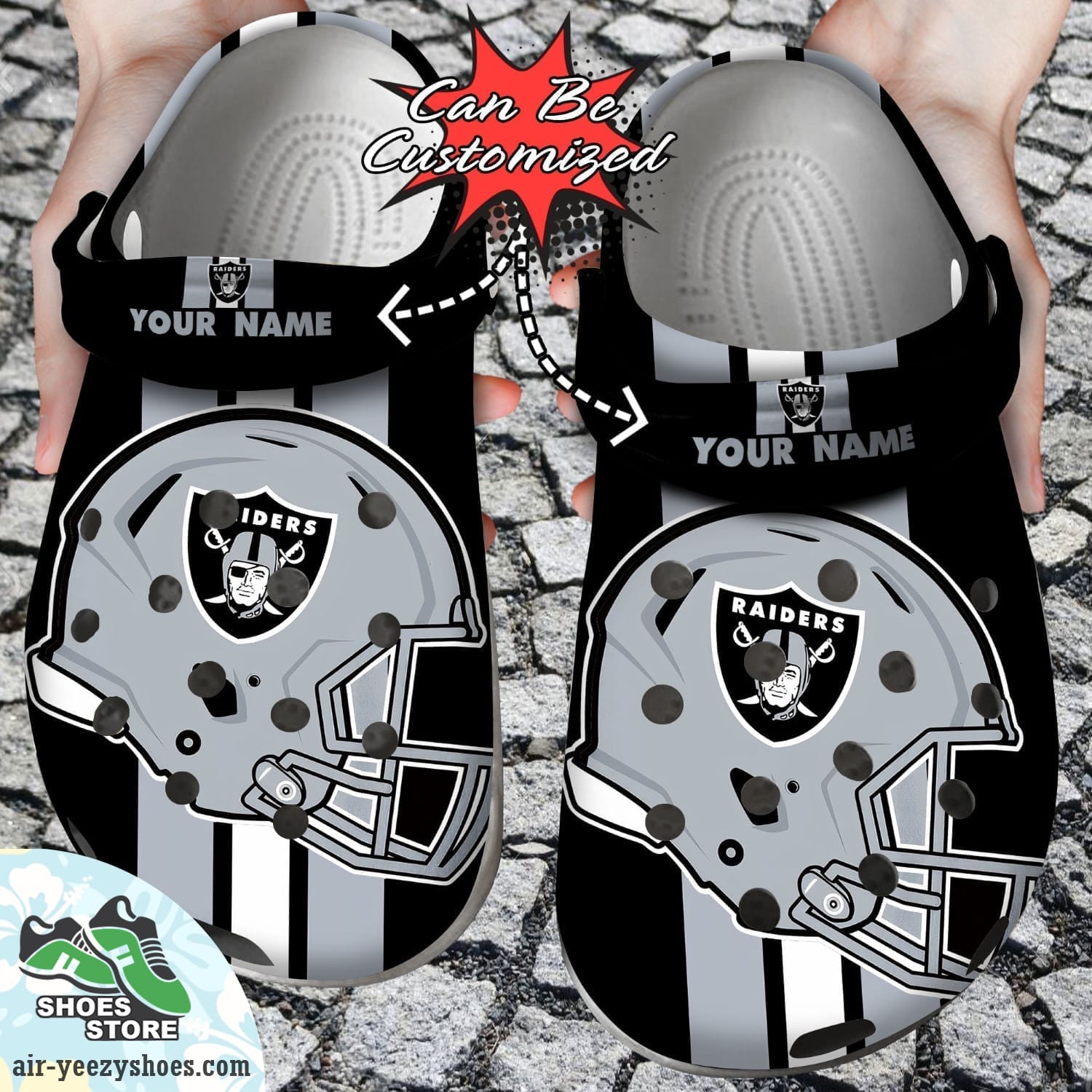 Personalized Las Vegas Raiders Team Helmets Clog Shoes, Football Crocs
