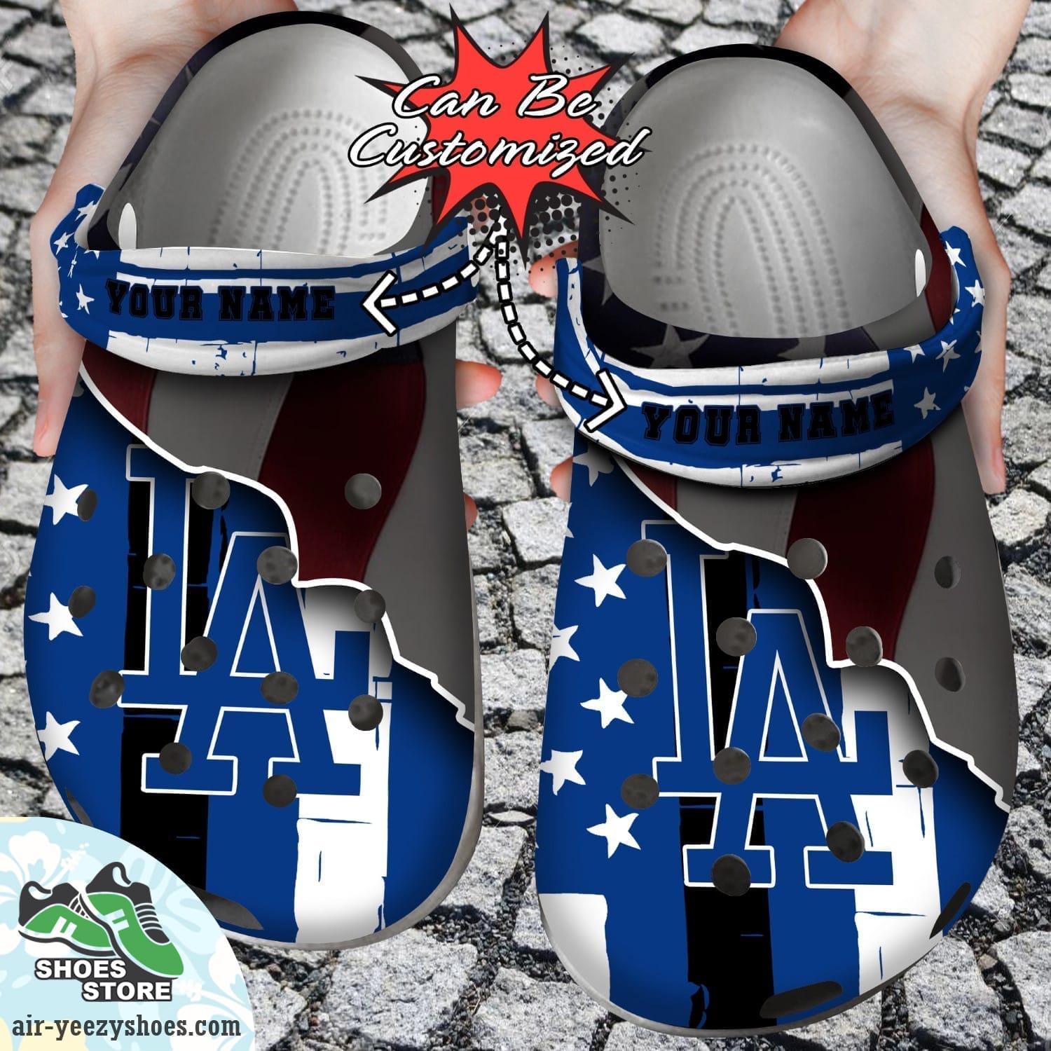 Personalized Los Angeles Dodgers Baseball Team American Flag Line Clog Shoes, Dodgers Crocs