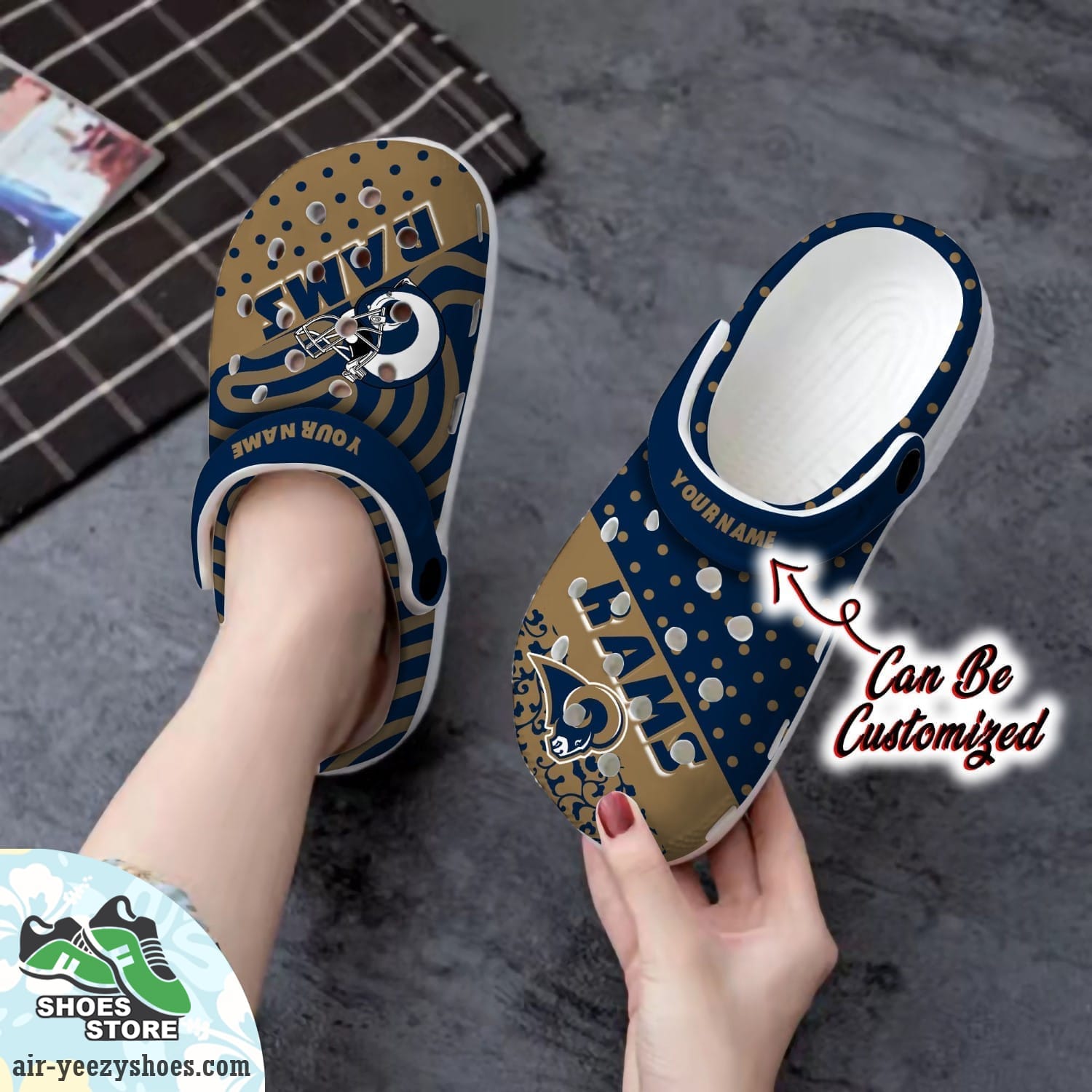 Personalized  Los Angeles Rams Polka Dots Colors Clog Shoes, Football Crocs