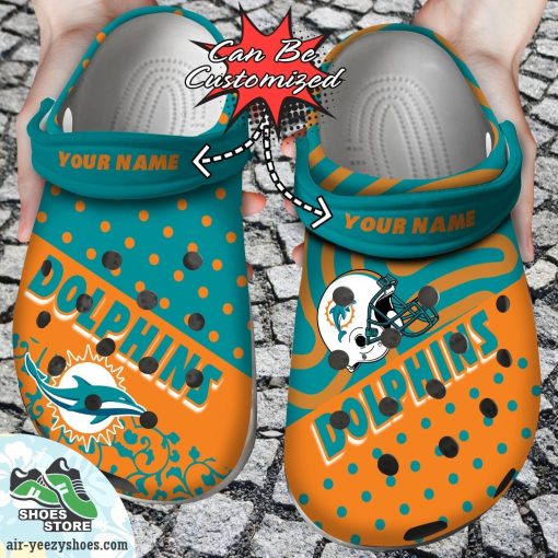 Personalized Miami Dolphins Polka Dots Colors Clog Shoes, Football Crocs