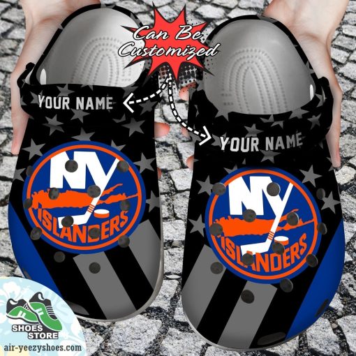 Personalized New York Islanders Star Flag Clog Shoes, Hockey Crocs