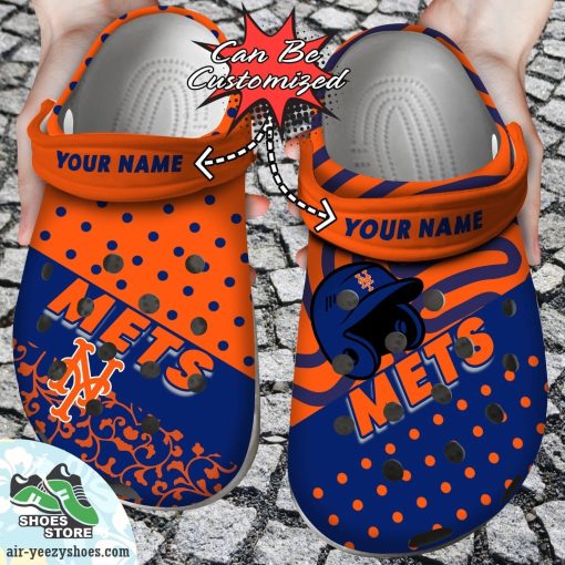Personalized New York Mets Team Polka Dots Colors Clog Shoes, Baseball Crocs