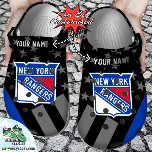 Personalized New York Rangers Star Flag Clog Shoes, Hockey Crocs