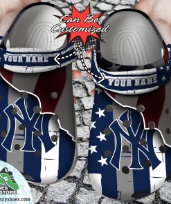 Personalized New York Yankees Baseball Team American Flag Line Clog Shoes, Yankees Crocs