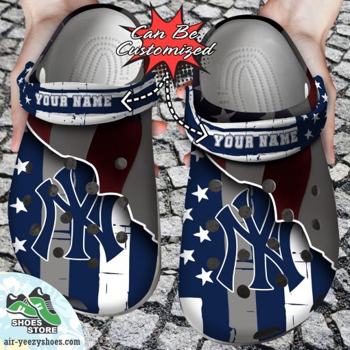 Personalized New York Yankees Baseball Team American Flag Line Clog Shoes, Yankees Crocs