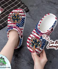 Personalized Notre Dame Fighting Irish University American Flag New Clog Shoes, Football Crocs