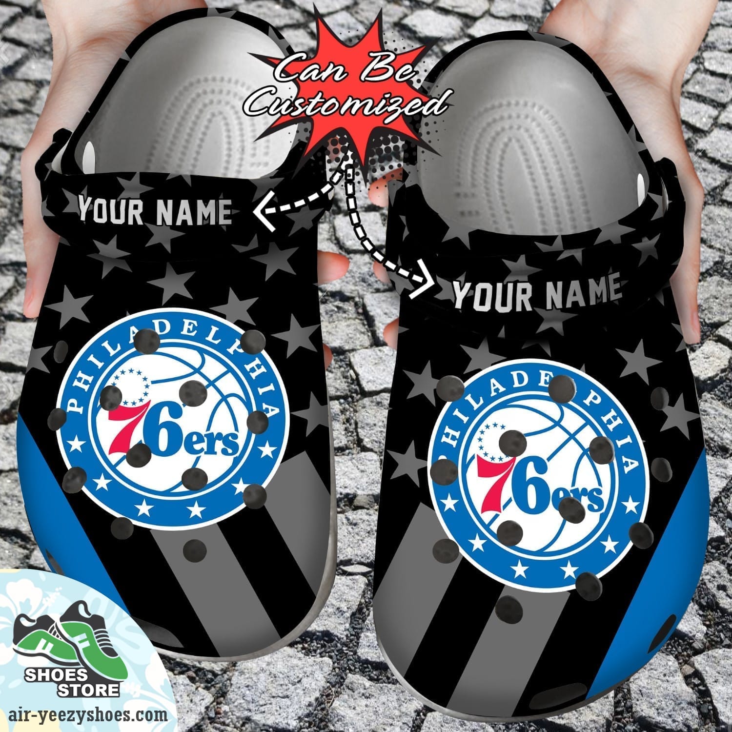 Personalized Philadelphia 76ers Star Flag Clog Shoes, Basketball Crocs